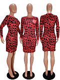 Leopard Digital Prints Long-Sleeve Slim Dress WSM-5178