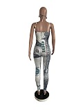 Us Dollar Printed High-Waisted Jumpsuit With Mask CHY-1246