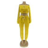 Autumn Solid Color Long Sleeve Belly Button Sport 2 Pieces AIL-112