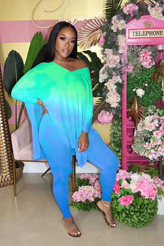 Gradient V Neck Long Sleeve Trousers Two-piece Set GS-1853
