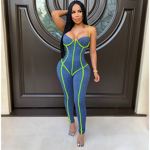 Sexy Splice Tight-Fitting Sports Sling Jumpsuit OSM-4210