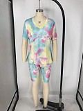 Fashion Plus-Size Tie-Dye Short Sleeve Shorts Two-piece Set XMY-9250