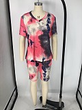 Fashion Plus-Size Tie-Dye Short Sleeve Shorts Two-piece Set XMY-9250