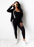 Autumn Hooded Coat Trousers Vest Sport Three-piece Set SFY-154