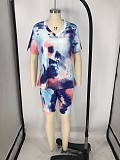 Fashion Plus-Size Tie-Dye Short Sleeve Shorts Two-piece Set XMY-9250