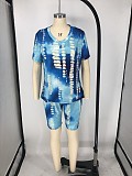 Fashion Plus-Size Tie-Dye Short Sleeve Shorts Two-piece Set XMY-9250