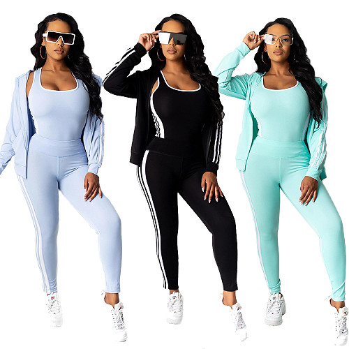 Autumn Hooded Coat Trousers Vest Sport Three-piece Set SFY-154