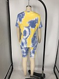 Fashion Plus-Size Tie-Dye Short Sleeve Shorts Two-piece Set XMY-9250