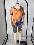 Fashion Plus-Size Tie-Dye Short Sleeve Shorts Two-piece Set XMY-9250