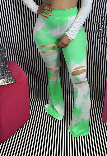 New Tie-dye Stretch Ripped Skinny Casual Bell-bottom Pants LA-3213