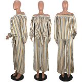 Versatile Trend Stripe Shirt Wide-leg Pants Two-piece Set MDF-5047