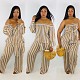 Versatile Trend Stripe Shirt Wide-leg Pants Two-piece Set MDF-5047