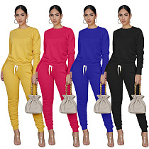 Autumn Solid Color Round Neck Long Sleeves Two-piece Set XMY-9255 Autumn Solid Color Round Neck Long Sleeves Two-piece Set XMY-9255