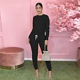 Autumn Solid Color Round Neck Long Sleeves Two-piece Set XMY-9255