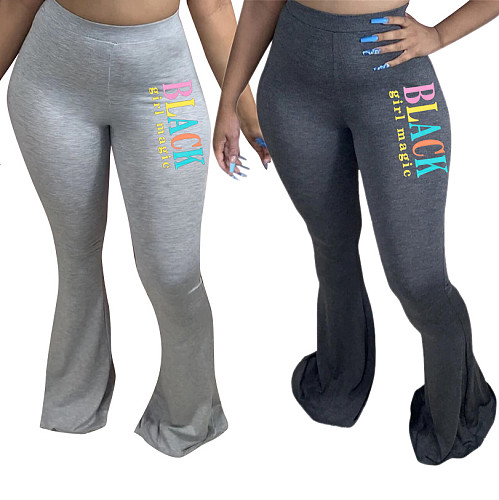 Hot Style Printed Tight Mid-waist Cotton Flared Trousers LSD-8783