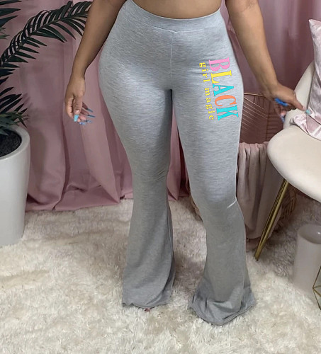 Hot Style Printed Tight Mid-waist Cotton Flared Trousers LSD-8783
