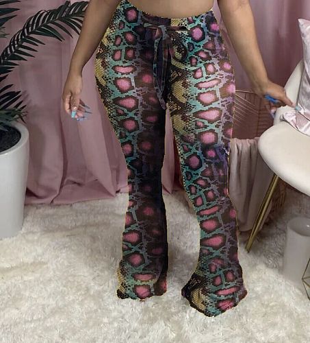 Sexy Multicolor Serpentine Print Tight Flared Trousers MX-1136