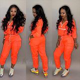 Zipper Splice Loose T-shirt Casual Pencil Pants Two-piece Set OD-8238