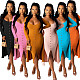 Women's Solid Color Article Pit Long Coat Halter Dress Two-piece Set OSM-4211