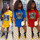 Cartoon Print Round Neck Short Sleeves T-shirt Skirt LSL-6366