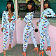 Slim Butterfly Print Long Sleeve Zipper Jumpsuit Without Bra BGN-101