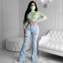 Hot Style Ripped Tassels Bell-Bottom Trousers LSD-8689