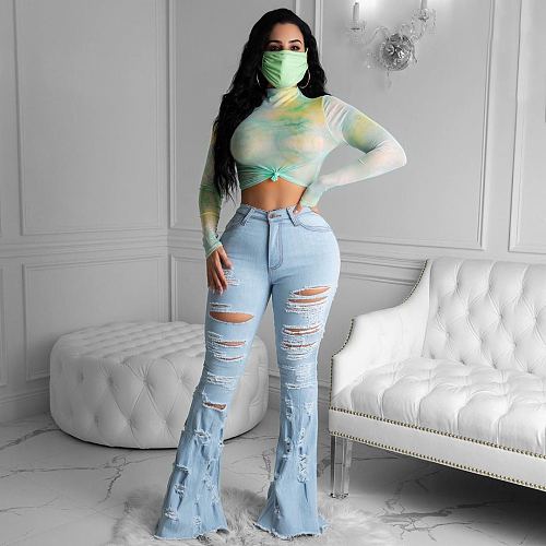 Hot Style Ripped Tassels Bell-Bottom Trousers LSD-8689