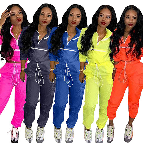 Zipper Splice Loose T-shirt Casual Pencil Pants Two-piece Set OD-8238