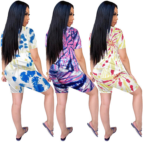 Tie-dye Positioning Printing Round Neck Short Sleeve Two-piece Set LX-2078