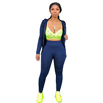 Solid Color Casual Hooded Zip-up Jacket Two-piece Set XQY-8641