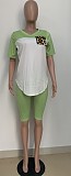 Leopard Print Mosaic V-Neck Short-Sleeved T-shirt + Shorts Two-piece Set LSD-8716