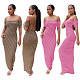 Sexy Striped Print Off Shoulder Hollow Back Maxi Dress YUM-9035