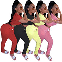 Solid Color T-shirt Mid-waist Lift Hip Pleated Pants Two-piece Set CN-0048 Solid Color T-shirt Mid-waist Lift Hip Pleated Pants Two-piece Set CN-0048