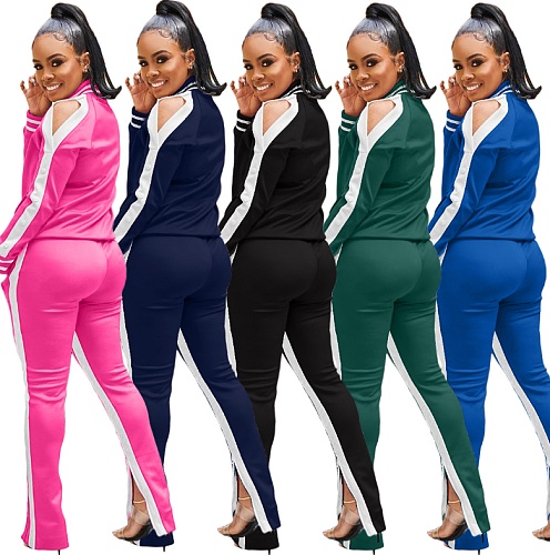 Fashion Splicing Long-sleeved Jacket Sweatpants Two-piece Set XMY-9206