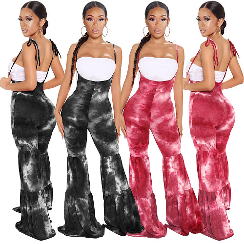 Versatile Tie-dye Mid-waist Belted Bell-bottom Trousers ASL-6295