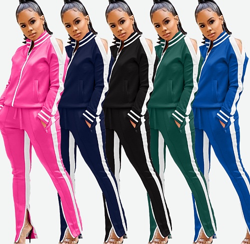 Fashion Splicing Long-sleeved Jacket Sweatpants Two-piece Set XMY-9206