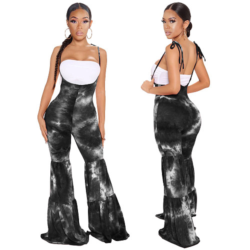 Versatile Tie-dye Mid-waist Belted Bell-bottom Trousers ASL-6295