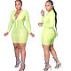 Women's Fluorescent Green Front Zippered Hip-hugging Dress BER-8014