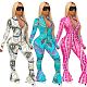 New Print Long Sleeve Zippered Fishtail Jumpsuit MEM-8295
