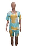 V-Neck Tie-Dye Multi-Colour Short Sleeves Two-Piece Set SH-3763