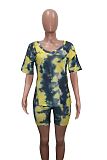 V-Neck Tie-Dye Multi-Colour Short Sleeves Two-Piece Set SH-3763