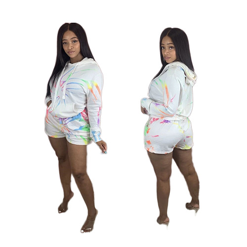 Women's Printed Hoodie Shorts Home Wear Two-piece Set MK-3016
