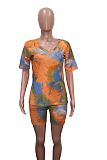V-Neck Tie-Dye Multi-Colour Short Sleeves Two-Piece Set SH-3763