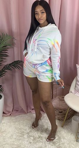 Women's Printed Hoodie Shorts Home Wear Two-piece Set MK-3016