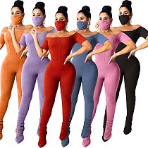 Stylish Article Pit Off-shoulder Stacked Pleated Jumpsuit With Mask LA-3212