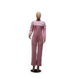 Slim High Waist Matching Color Flared Jumpsuit JLY-1834