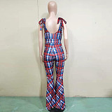 Urban Plaid Printed Shoulder Strap Flared Trousers BN-9198
