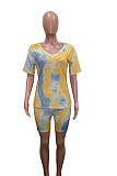 V-Neck Tie-Dye Multi-Colour Short Sleeves Two-Piece Set SH-3763