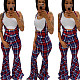 Urban Plaid Printed Shoulder Strap Flared Trousers BN-9198