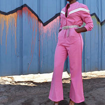 Slim High Waist Matching Color Flared Jumpsuit JLY-1834